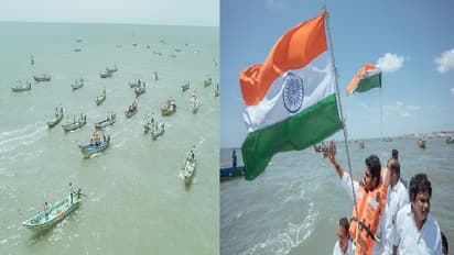 நீல வண்ண கடல் மூவர்ணம் ஆனது… தேசிய கொடியுடன் கடலில் படகு பேரணி சென்ற அண்ணாமலை!!