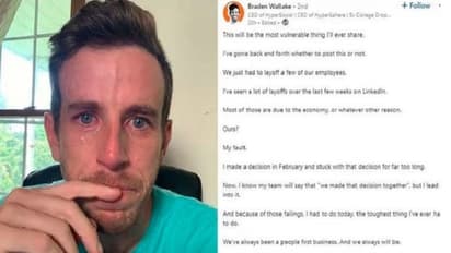 ఏడ్చేసిన సీఈవో: ఉద్యోగుల తొలగింపుపై కంపెనీ సీఈవో కన్నీళ్లు.. ఫోటో వైరల్