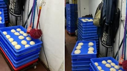 പിസയ്ക്കുള്ള മാവിന് മുകളില്‍ കക്കൂസ് കഴുകുന്ന ബ്രഷും മോപ്പും; വീഡിയോ