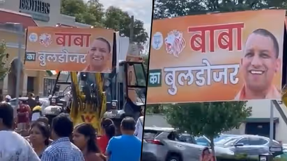 Watch: ‘Baba Bulldozer’ decorated with pictures of PM Modi, CM Yogi spotted during the rally in New Jersey