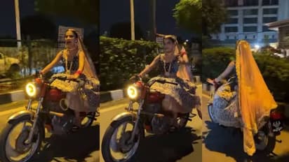 കല്യാണ വേദിയിലേക്ക് ബുള്ളറ്റോടിച്ച് വധുവിന്റെ മാസ് എൻട്രി, വീഡിയോ വൈറൽ