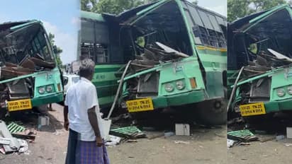 கண்ணிமைக்கும் நேரத்தில் இரண்டு அரசு பேருந்துகள் நேருக்கு நேர் மோதல்.. 40 பேர் படுகாயம்.!