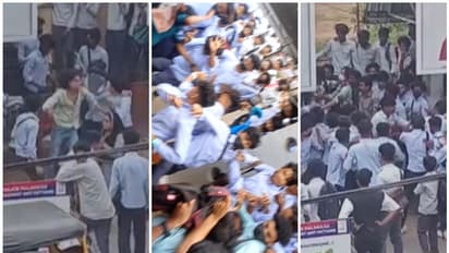 'പപ്പടത്തല്ലി'നെ വെല്ലുന്ന വിദ്യാർഥികളുടെ കൂട്ടത്തല്ല്, പൊലീസ് സ്റ്റേഷന് മുന്നില്‍ 'കലിപ്പന്മാരുടെ തല്ലുമാല'