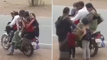 अब इसे क्या कहें? 2-3,4 नहीं, जनाब ने एक बाइक पर बैठा लिए 7 लोग, लेडी IAS ने भी मकड़ा माथा