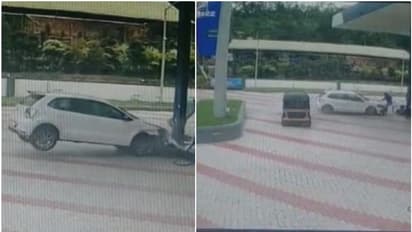 കാര്‍ നിയന്ത്രണം വിട്ട് പെട്രോള്‍ പമ്പിലേക്ക് ഇടിച്ചുകയറി; ഒരാളെ ഇ‌‌ടിച്ചു തെറിപ്പിച്ചു, 3 പേര്‍ക്ക് പരിക്ക്