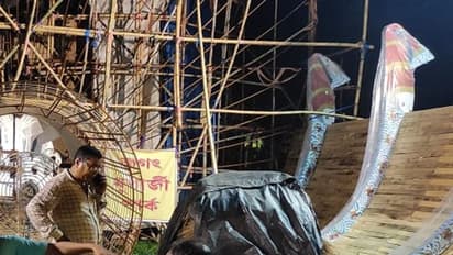 জগৎ মুখার্জি পার্কের পুজো মণ্ডপে শরতে বর্ষার আমেজ, অন্য পরিবেশ তৈরিতে ব্যস্ত উদ্যোক্তারা