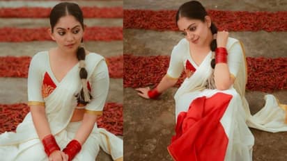 Onam 2022: 'കസവില് ചുവപ്പിന്റെ ചേല്' ; ഫോട്ടോഷൂട്ട് ചിത്രങ്ങള് പങ്കുവച്ച് അഹാന കൃഷ്ണ