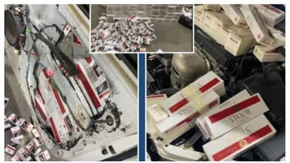 വാഹനത്തിന്റെ വിവിധ ഭാഗങ്ങളില് ഒളിപ്പിച്ച് കടത്തിയ നിരോധിത സിഗരറ്റ് പിടികൂടി