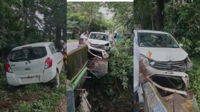 തിരുവോണ സദ്യയുമായി പോയ കാര് നിയന്ത്രണം വിട്ടു, പാലത്തിന്റെ കൈവരിയിലിടിച്ചു; ഒഴിവായത് വന്ദുരന്തം