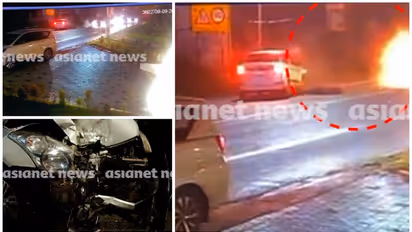 തലസ്ഥാനത്ത് കുതിച്ചെത്തിയ ബൈക്ക് കാറിലിടിച്ചു; യുവാവ് തൽക്ഷണം മരിച്ചു, ബൈക്ക് കത്തിയമർന്നു; സിസിടിവി ദൃശ്യം