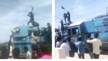 பரமக்குடியில் ரயில் எஞ்சின் மீது ஏறிய இளைஞர்...  கொடியசைத்தபோது தாக்கிய மின்சாரம்.. பதறவைக்கும் காட்சிகள்