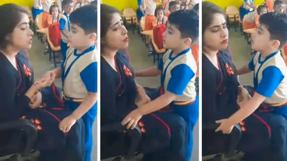 ಪ್ಲೀಸ್ ಇನ್ನೊಮ್ಮೆ ಹೀಗೆ ಮಾಡಲ್ಲ... ಟೀಚರ್ ಜೊತೆ ಮುದ್ದಾಗಿ ಕ್ಷಮೆ ಕೇಳಿದ ಕ್ಯೂಟ್ ಬಾಯ್