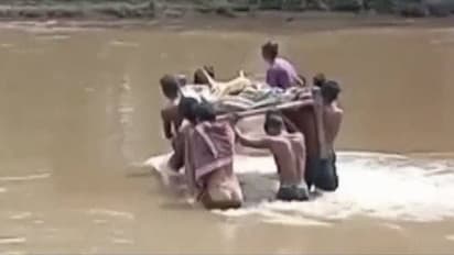 പാമ്പുകടിയേറ്റ ആദിവാസി സ്ത്രീയെ കട്ടിലിൽ ചുമന്ന് ആശുപത്രിയിലേക്ക് സാഹസിക യാത്ര