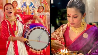 আসছে নতুন পুজোর গান, কাধে তুলে নিয়ে ঢাক বাজাচ্ছেন মিমি, সাবেকিয়ানার সাজে মুগ্ধ অনুরাগীরা