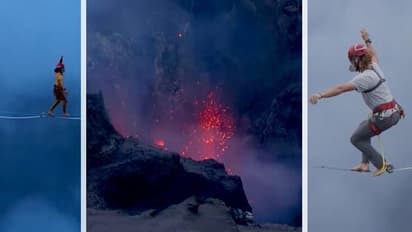 নিচে জ্বলন্ত আগ্নেয়গিরি তার ওপর দিয়েই দঁড়ি-পথে হেঁটে গ্রিনেজ রেকর্ড, দেখুন হাড়হিম করা ভিডিওটি 