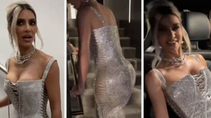 ഇറുകിയ വസ്ത്രം കാരണം പടിക്കെട്ടുകൾ ചാടിക്കയറി കിം കർദാഷിയാൻ; വൈറലായി വീഡിയോ