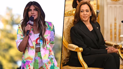 Priyanka Chopra talks to US Vice President Kamala Harris during her visit to the White House