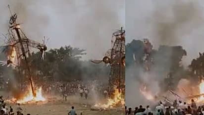 ദസറ ആഘോഷത്തിനിടെ കത്തിക്കൊണ്ടിരുന്ന രാവണ രൂപം ആള്ക്കൂട്ടത്തിലേക്ക് വീണു; പരിക്ക്