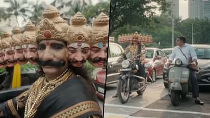 Watch: Ravana ride bike on Mumbai streets for road safety