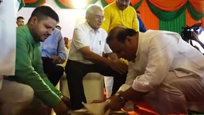 'Indian culture': Himata Biswa Sarma washes feet of senior BJP leaders