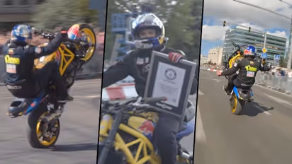 Watch: Lithuania stunt rider executes longest no-hands wheelie; breaks an Indian's record