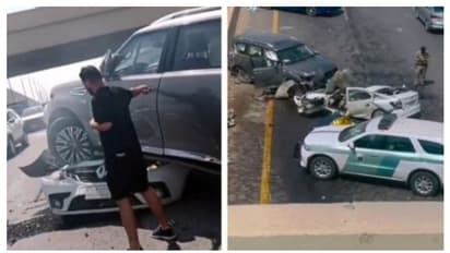 സൗദിയില് വാഹനം മേല്പ്പാലത്തില് നിന്ന് വീണ് ഒരു മരണം, വീഡിയോ