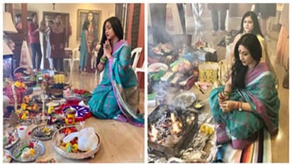 উপোস থেকে সঞ্জয়কে নিয়ে পুষ্পাঞ্জলি ঋতুপর্ণার, বাড়ির পুজোর জন্য মনকেমন