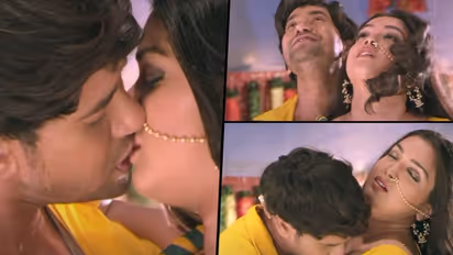 दिनेश लाल यादव ने आम्रपाली दुबे से किया लंबा लिपलॉक, एक्ट्रेस का डीप नेक ब्लाउज देख बहके निरहुआ  