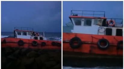 നീണ്ടകരയിൽ ടഗ് ബോട്ട് കടൽഭിത്തിയിൽ ഇടിച്ചുകയറി, ജീവനക്കാരെ രക്ഷപ്പെടുത്തി