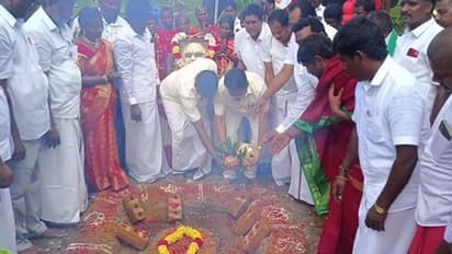 இந்து முறைப்படி நடந்த கருணாநிதி சிலை அடிக்கல் நாட்டுவிழா... அரசியல் விமர்சகர்கள் மத்தியில் சர்ச்சை!!