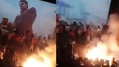 സിനിമയ്ക്കിടെ സ്ക്രീനിന് മുന്നിൽ പടക്കംപൊട്ടിച്ച് പ്രഭാസ് ആരാധകർ; തിയേറ്ററിൽ തീപ്പിടിത്തം