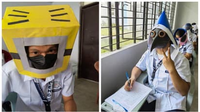 చీటింగ్ చేయకుండా తలకు విచిత్రమైన హ్యాట్స్.. ఫిలిప్పీన్స్ విద్యార్థుల ఫొటోలు వైరల్