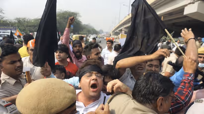 Delhi BJP workers stage protest against CM Arvind Kejriwal ahead of his visit to Ghazipur landfill site