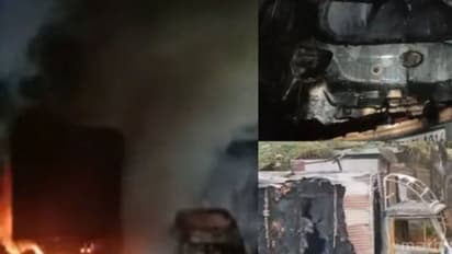 ലോറിയുടെ ഡീസല് ടാങ്കിന് കാറിടിച്ച് തീപിടിച്ചു; യാത്രക്കാരെ അത്ഭുതകരമായി രക്ഷപ്പെട്ടുത്തി