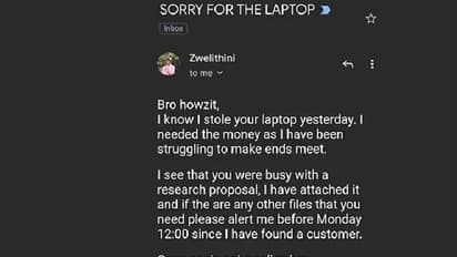 ലാപ്ടോപ്പ് മോഷ്ടിച്ച് വീട്ടിലെത്തിയപ്പോൾ കള്ളന് കുറ്റബോധം, ഒടുവിൽ മാപ്പ് അപേക്ഷിച്ചുകൊണ്ട് ഉടമസ്ഥന് മെയിൽ