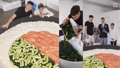 കൂറ്റന്‍ സുഷി റോള്‍ തയ്യാറാക്കി ലോക റെക്കോര്‍ഡുമായി ഷെഫുമാര്‍; വീഡിയോ