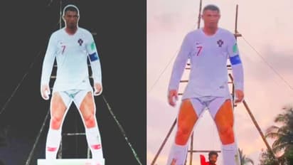  'നെയ്മറെ'യും പിന്തള്ളി 'സിആര്‍ 7'; ക്രെയിന്‍ ഉപയോഗിച്ച് സ്ഥാപിച്ച ക്രിസ്റ്റ്യാനോ കട്ടൌട്ടിന് ചെലവ് അരലക്ഷം