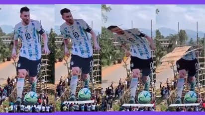 65 അടി വലിപ്പത്തിലുള്ള മെസിയുടെ കട്ടൗട്ട് സ്ഥാപിച്ചയുടന്‍ ഒടിഞ്ഞുവീണു - വീഡിയോ