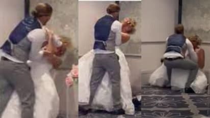 നിലത്തു വീണ വധുവിന്റെ മുഖത്ത് കേക്ക് തേച്ച് വരന്; വിമര്ശിച്ച് സോഷ്യല് മീഡിയ; വീഡിയോ