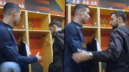 Ronaldo and Bruno Fernandes' 'frosty' meet-up in Portugal dressing room sends fans into tizzy