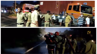 വടകരയിൽ ഡീസൽ ലോറി ഡിവൈഡറിൽ ഇടിച്ചു കയറി അപകടം, ചോർച്ച അടച്ചു, ഇന്ധനം മറ്റൊരു വാഹനത്തിലേക്ക് മാറ്റും