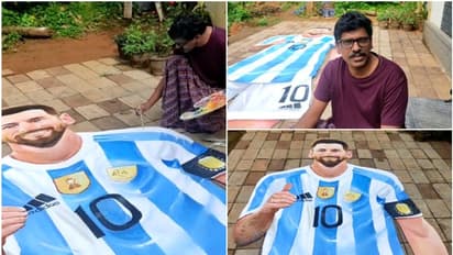 അമ്പമ്പോ വമ്പൻ, ഫ്ലക്സല്ല കൈപ്പണിയാ; മെസിയുടെ കൂറ്റന്‍ കട്ടൗട്ട് വരച്ച് ആരാധകൻ, ഉയരം ഞെട്ടിക്കും, ചിലവ്!