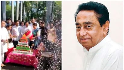 ക്ഷേത്രാകൃതിയിലുള്ള കേക്ക്, മുകളിൽ ഹനുമാൻ രൂപം; കേക്ക് മുറിച്ച് കമൽനാഥ്, മതവികാരം വ്രണപ്പെട്ടെന്ന് ബിജെപി