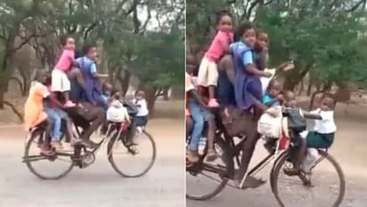 ഒമ്പത് കുട്ടികളുമായി ഒരാളുടെ സൈക്കിള് യാത്ര; വീഡിയോയ്ക്കെതിരെ വ്യാപക വിമര്ശനം