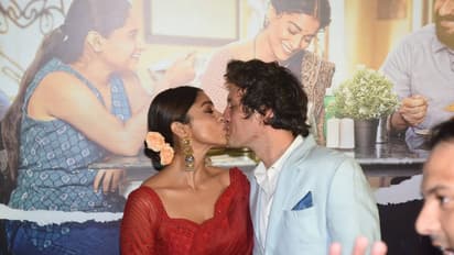 Drishyam 2: Shriya Saran kisses husband Andrei Koscheev while posing for cameras at movie premiere (Video)