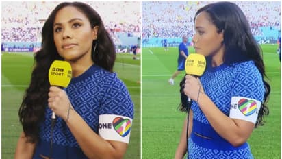 വണ് ലവ് ആം ബാന്ഡ് ധരിച്ച് റിപ്പോര്ട്ട് ചെയ്ത് ബിബിസി മാധ്യമപ്രവര്ത്തക; ചിത്രങ്ങള് വൈറല്