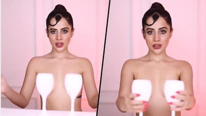 Uorfi Javed posts topless viral video, where her assets are covered by wine glasses; netizens react
