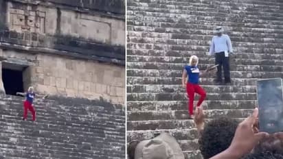 മായൻ പിരമിഡിൽ കയറി, ഡാൻസ് ചെയ്തു, വിനോദസഞ്ചാരിയായ സ്ത്രീക്ക് നേരെ ജനക്കൂട്ട ആക്രമണം