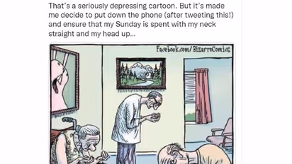 'ഫോണ്‍ ഉപയോഗിച്ച് ഒരുപാട് കാലം കഴിയുമ്പോള്‍ മനുഷ്യര്‍ എത്തുന്ന അവസ്ഥ'; കാര്‍ട്ടൂണ്‍ ശ്രദ്ധേയമാകുന്നു