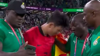 സങ്കടമടക്കാനാവാതെ പൊട്ടിക്കരഞ്ഞ് സണ്‍; അവസരം മുതലാക്കി സെല്‍ഫിയെടുത്ത് ഘാന കോച്ചിംഗ് സ്റ്റാഫ്, വിമര്‍ശനം